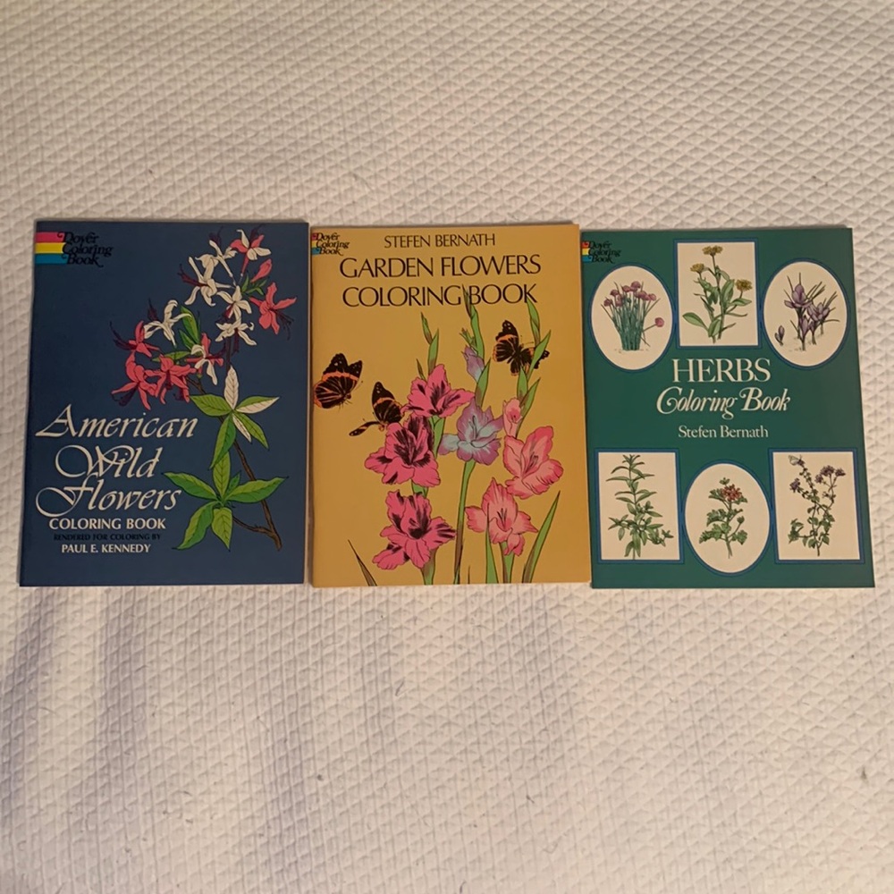 NOS Vintage 70’s Dover Coloring Book Bundle of 3 -Flowers 🌸🌼🌺